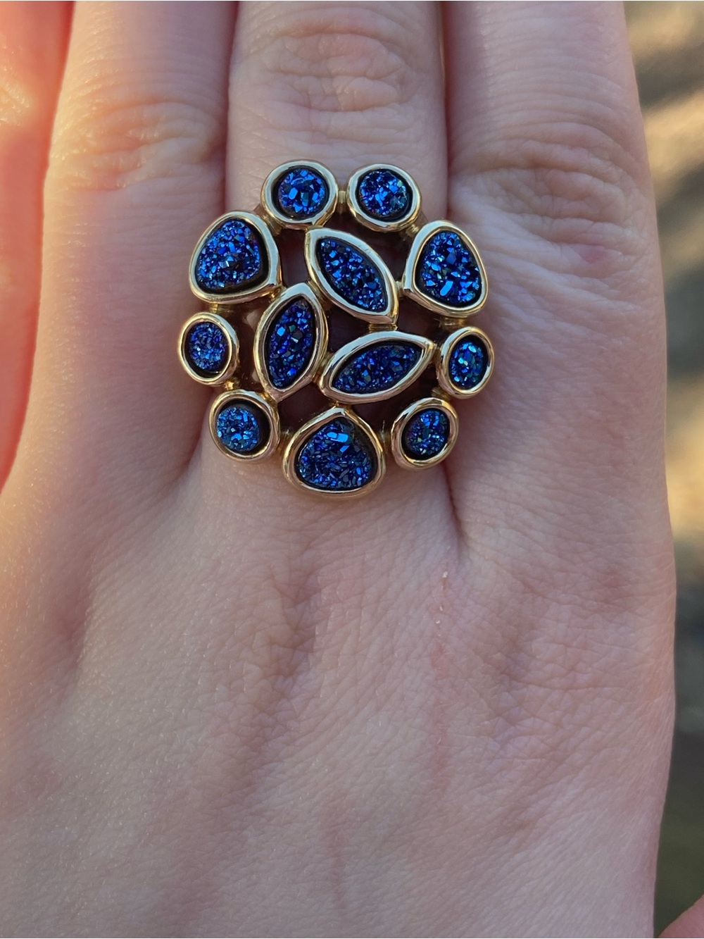 Milor 14KT Gold Ring with Blue Druzy Quartz